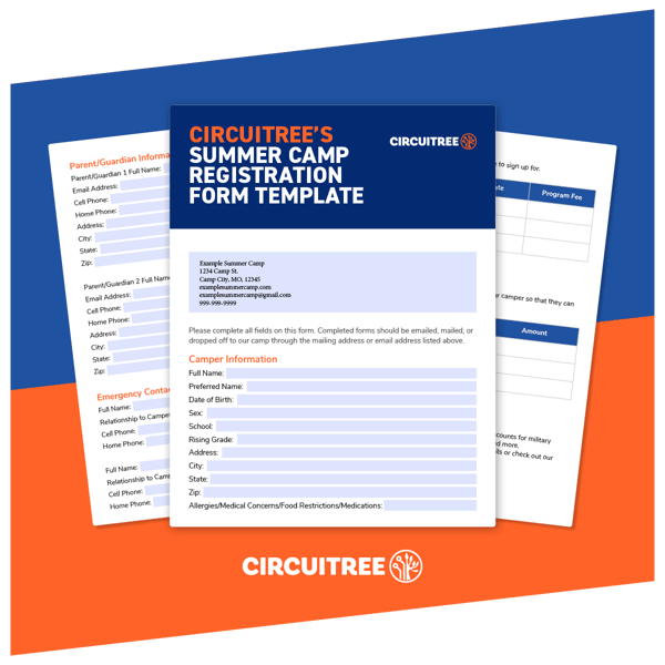 The first page of CIRCUITREE’s camp registration form template, which you can download for free today.