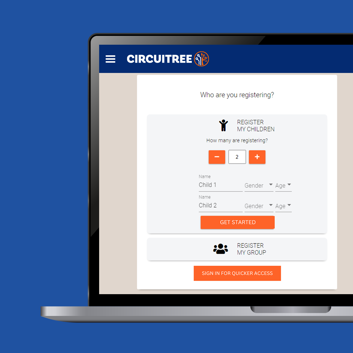 A screenshot illustrating the registration process using CIRCUITREE’s summer camp management software